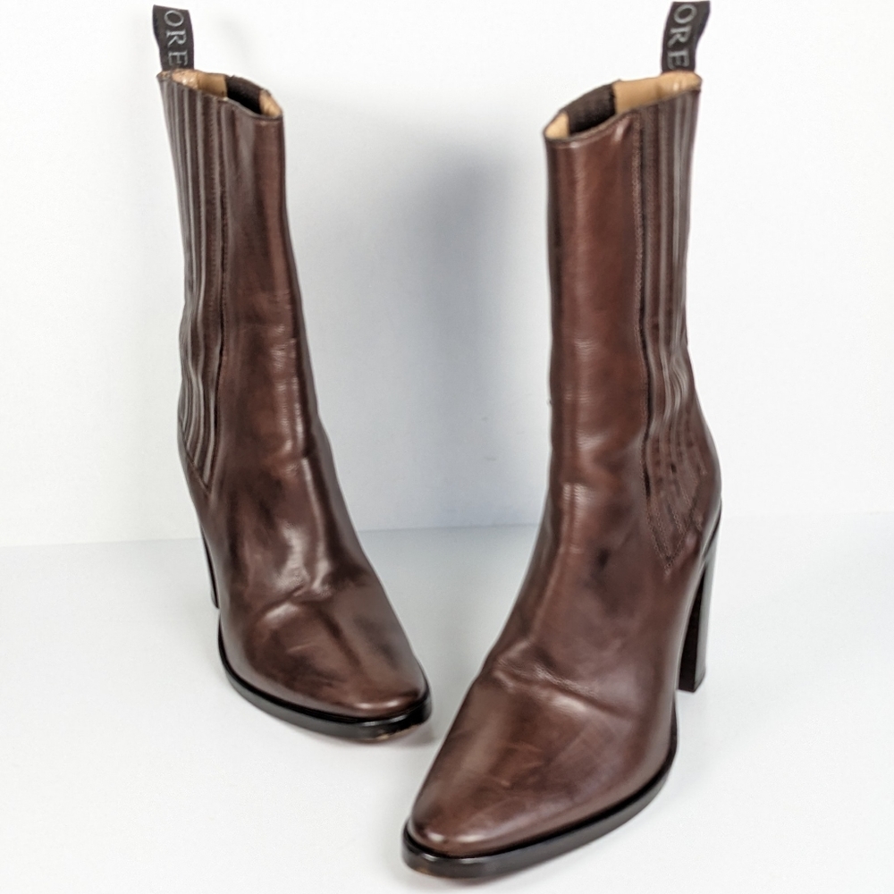 Vintage Sartore Paris luxury stack heel leather boots 5.5 Italy FIRM
